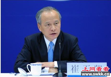 中国驻美国大使崔天凯与库尔班江交谈。