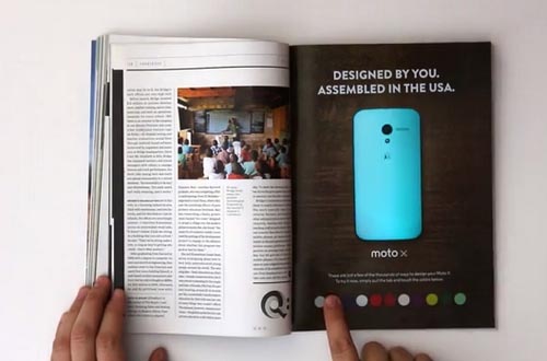 摩托罗拉公司推出按下就变色的交互式杂志广告