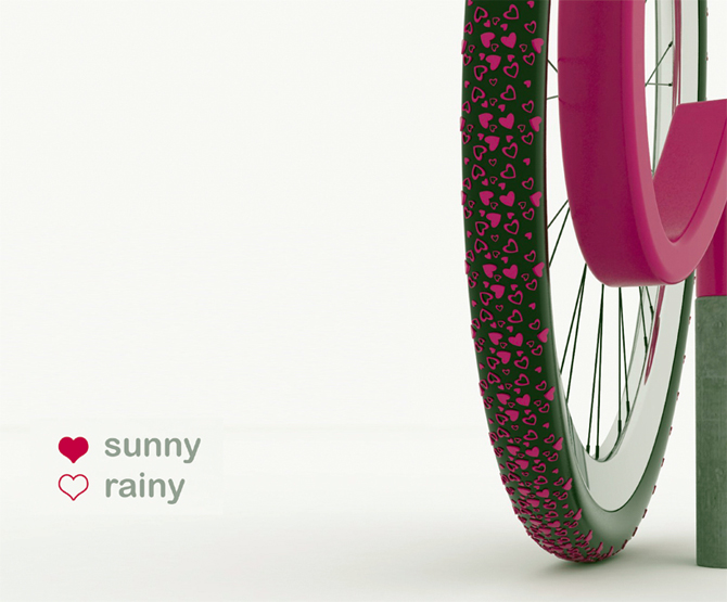 有心型刻印的轮胎 骑到哪就把爱印到哪