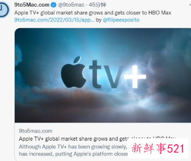 Apple TV + 市场份额开始逼近HBO