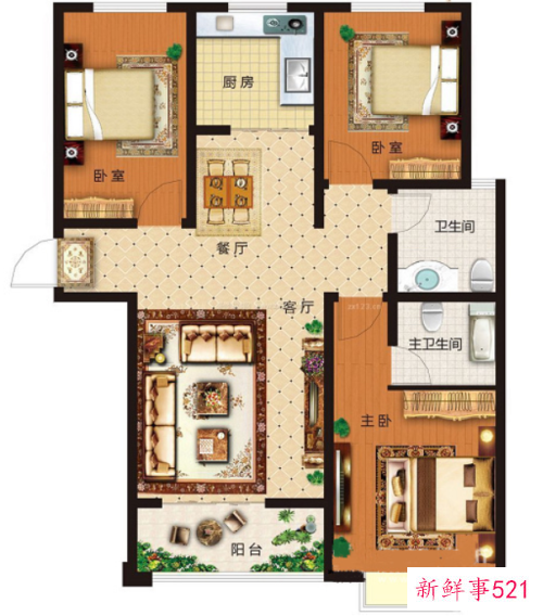 3室2厅2卫最佳户型图