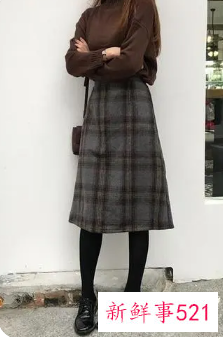 毛呢格子半身裙冬季搭配