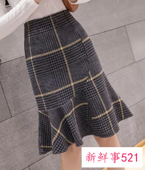毛呢格子半身裙冬季搭配