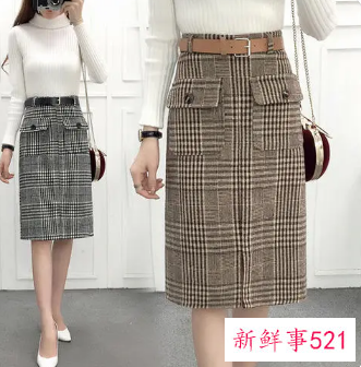 毛呢格子半身裙冬季搭配