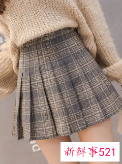 毛呢格子半身裙冬季搭配