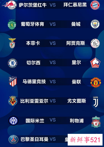 2021-2022欧冠16强赛程