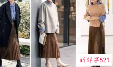 冬季棕色裙子搭配图片