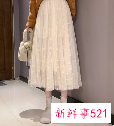 秋冬杏色半身纱裙搭配图片