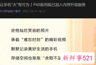 华为P40系列现可享受官方存储扩容服务