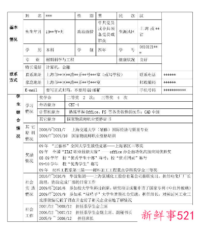 毕业生就业表个人简介