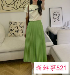 墨绿色百褶长裙配上衣图