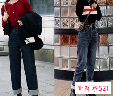 女直筒牛仔裤配鞋图片