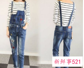 吊带牛仔长裤配牛仔上衣