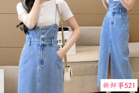 蓝色牛仔吊带裙搭配什么颜色上衣