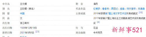 “林妹妹”王文娟享年95岁去世