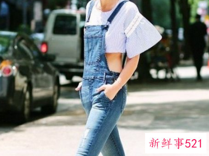 吊带牛仔长裤配牛仔上衣