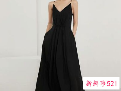 黑色晚装吊带修身连衣长裙