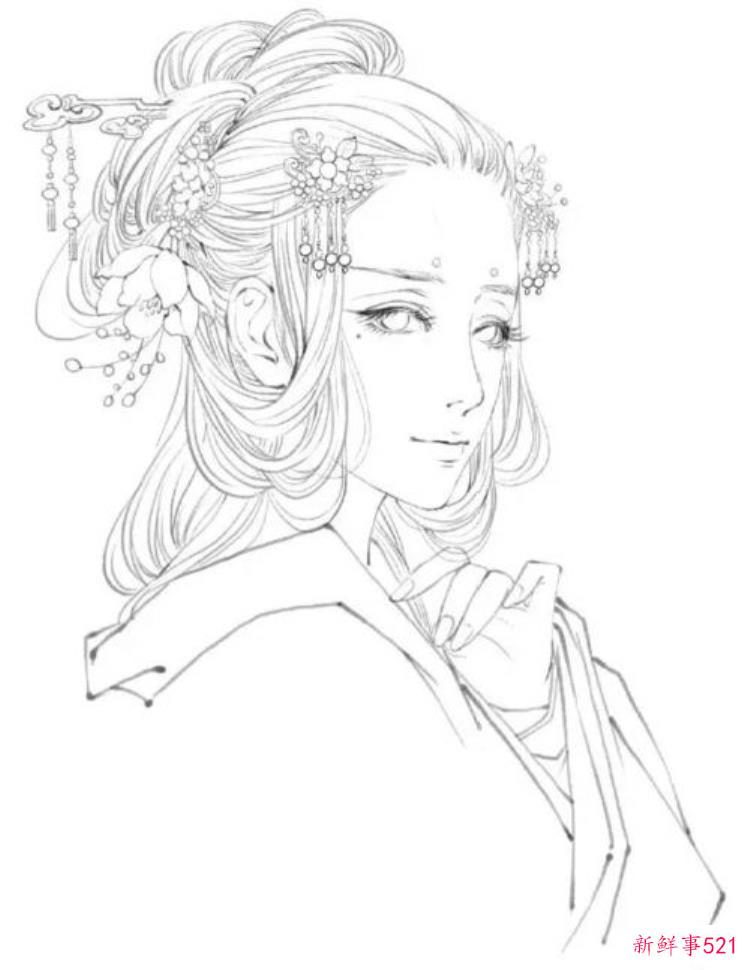 古风插画素材，画古风裙子和古风女子