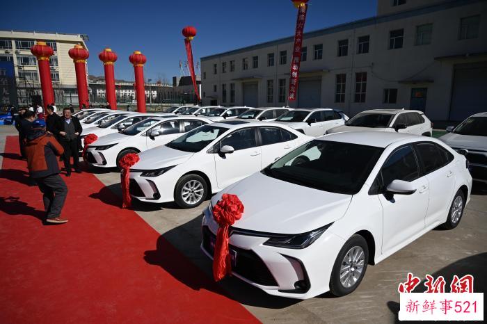 图为活动现场即将出口的二手车辆。　刘文华 摄