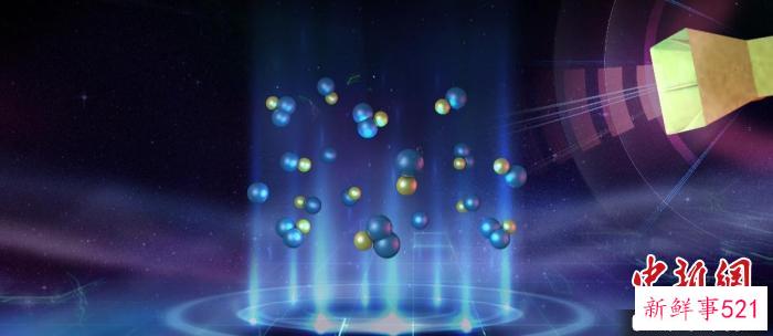 进展7：从超冷双原子分子和原子混合气中利用射频场合成三原子分子的示意图。　进展完成团队 供图