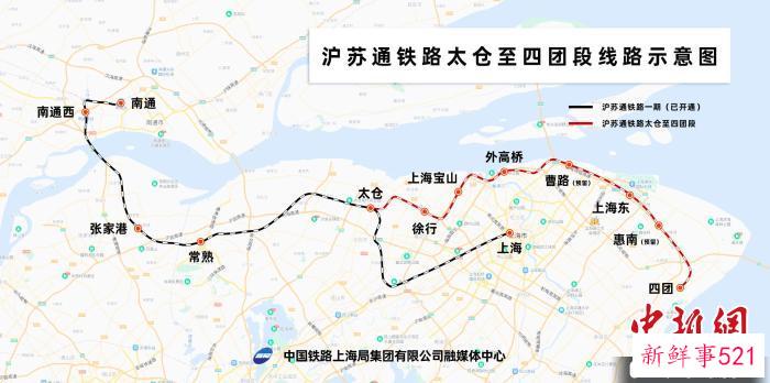 沪苏通铁路线路走向示意图。　殷超制图 摄