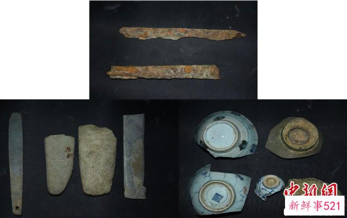 莲花岛周围调查采集的部分文物。　杨哲 摄