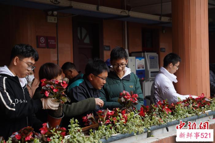 “妆扮教学楼”绿化园艺劳动课现场。　上海交大供图