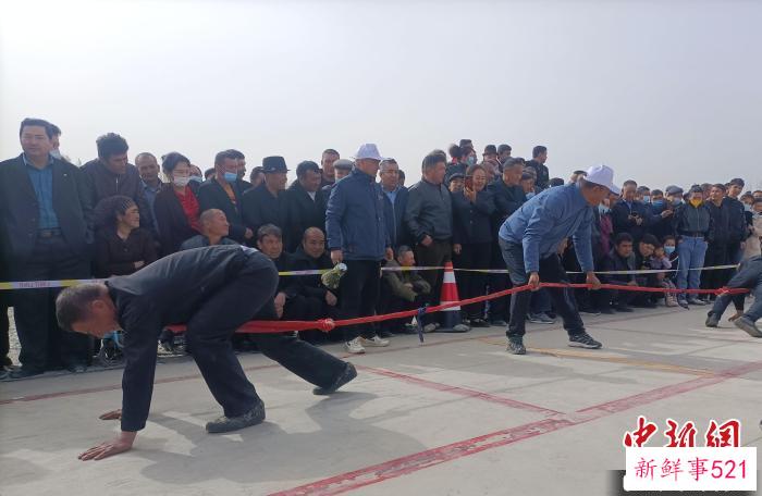 当地传统体育运动项目——押加比赛。　王婵 摄