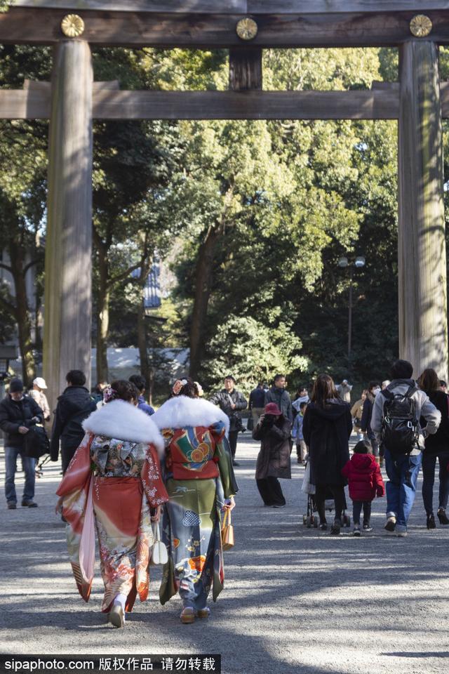 笑靥如花！日本明治神宫举行成人礼 年轻女孩身穿和服拍照