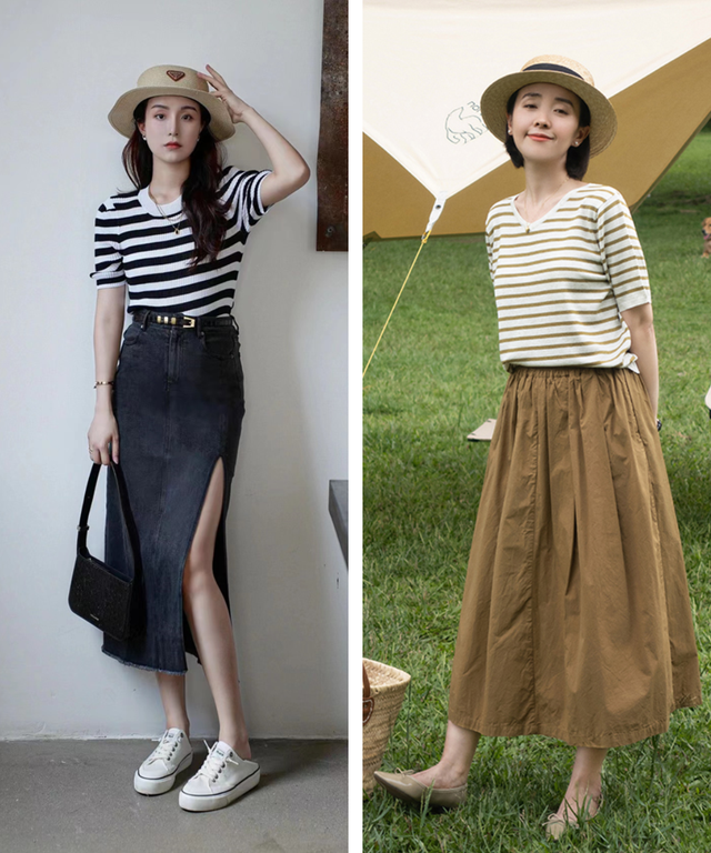 中年女人,这才是你该有的打扮:针织T恤+膝下裙,优雅知性又得体