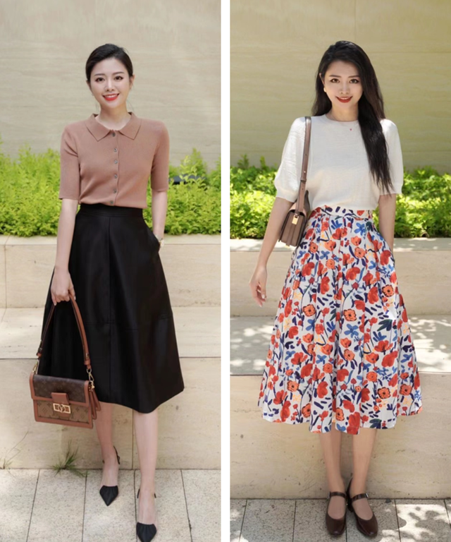 中年女人,这才是你该有的打扮:针织T恤+膝下裙,优雅知性又得体