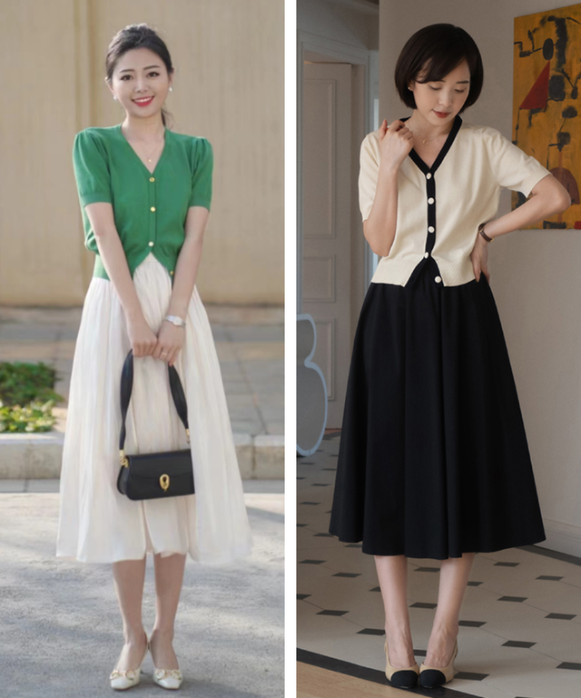 中年女人,这才是你该有的打扮:针织T恤+膝下裙,优雅知性又得体