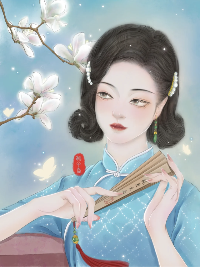 插画｜温柔恬静的古风美人，不辞千里山川远，萤火温酒共夜白