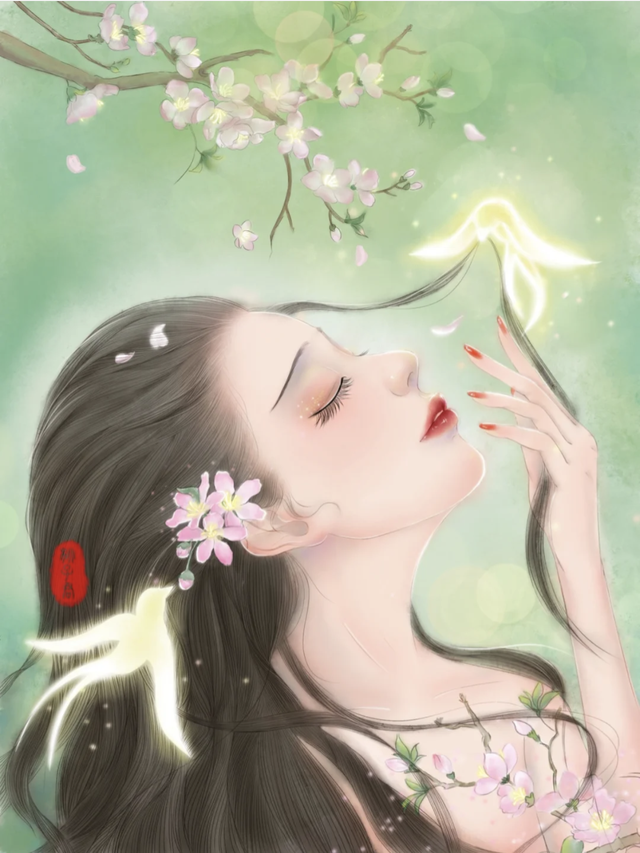 插画｜温柔恬静的古风美人，不辞千里山川远，萤火温酒共夜白