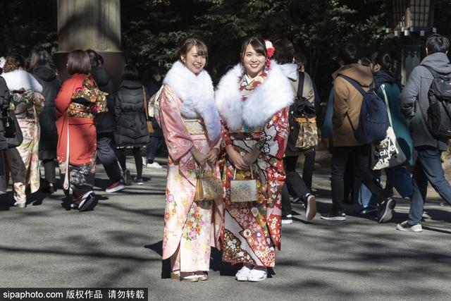 笑靥如花！日本明治神宫举行成人礼 年轻女孩身穿和服拍照