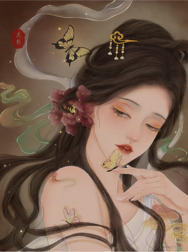 插画｜温柔恬静的古风美人，不辞千里山川远，萤火温酒共夜白