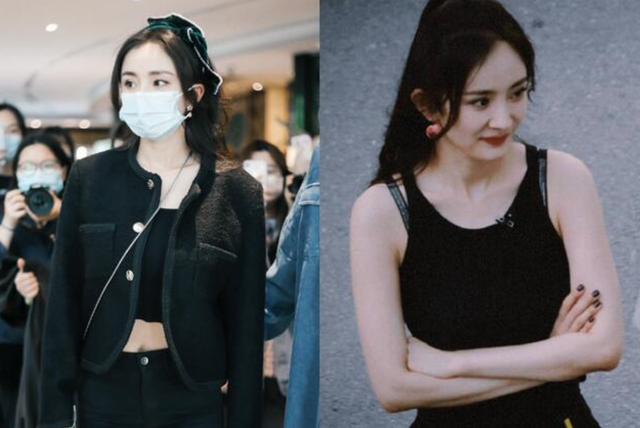 女明星的自我修养，杨幂机场脱掉丝袜秀美腿，杨颖露脐装炫人鱼线