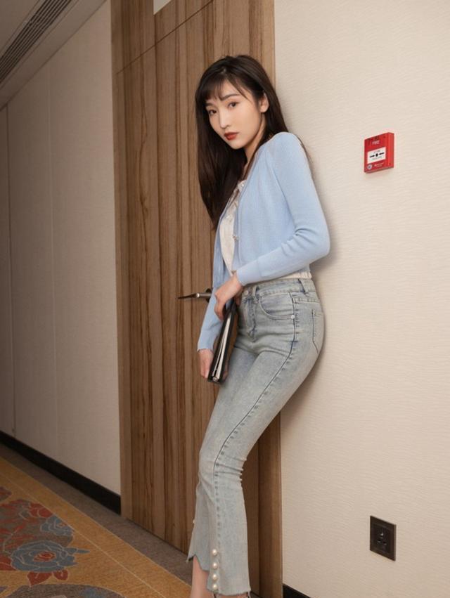时尚性感的牛仔裤美女,简单的牛仔裤让美女穿出了高级的时尚感