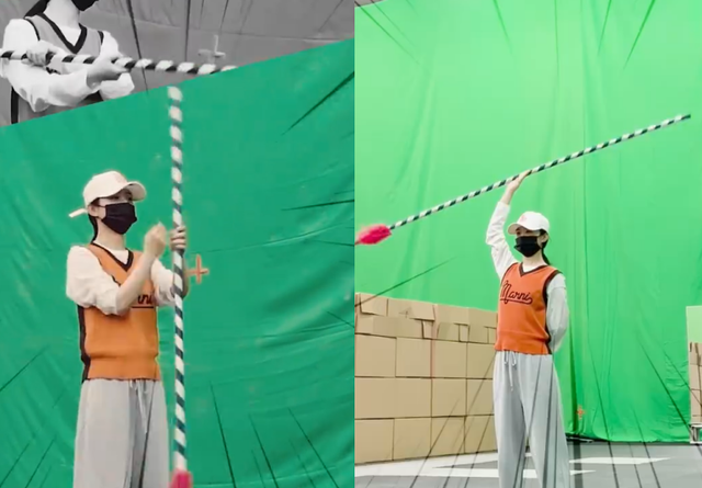 赵丽颖片场练武太霸气！单手挥长棍力气巨大，跪地上拉伸不嫌脏乱