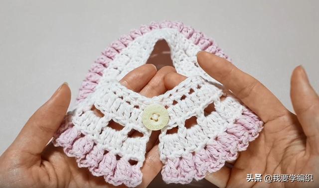 钩给孩子的小领片,妈妈也一样可以戴,钩针编织少女系假领片教程