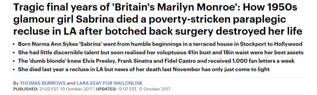 她是红极一时的“英国梦露”，因金发大胸被狂热追捧，却悲惨死去