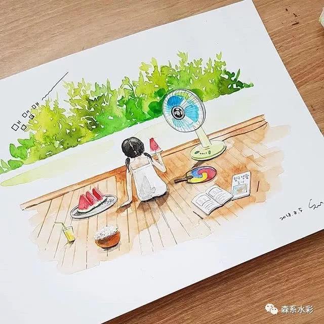 「森林系女孩」小清新水彩插画，带你走进自然的生活