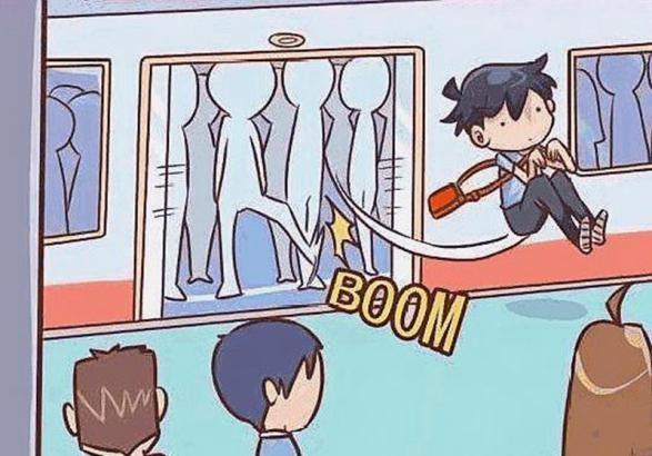 恶搞漫画:美女地铁上放屁,却因三个单词不再尴尬!