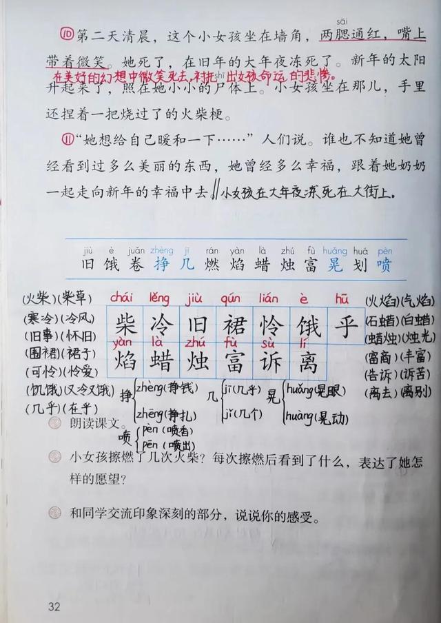三年级语文上册第八课《卖火柴的小女孩》课文笔记，预习的好帮手