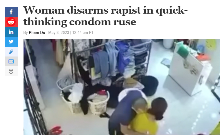 以戴套为由机智反杀性侵者事件