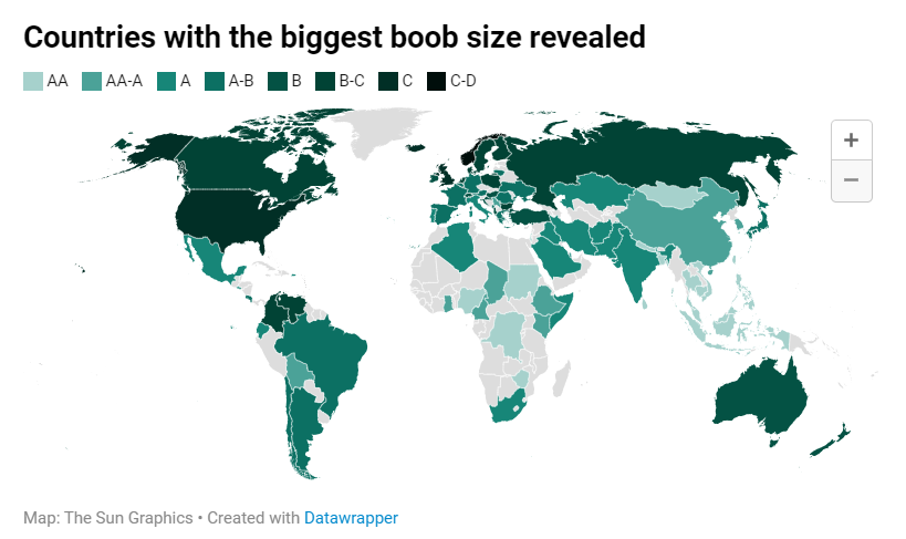 各国女性乳房排名 挪威D罩杯夺冠 越南AA垫底
