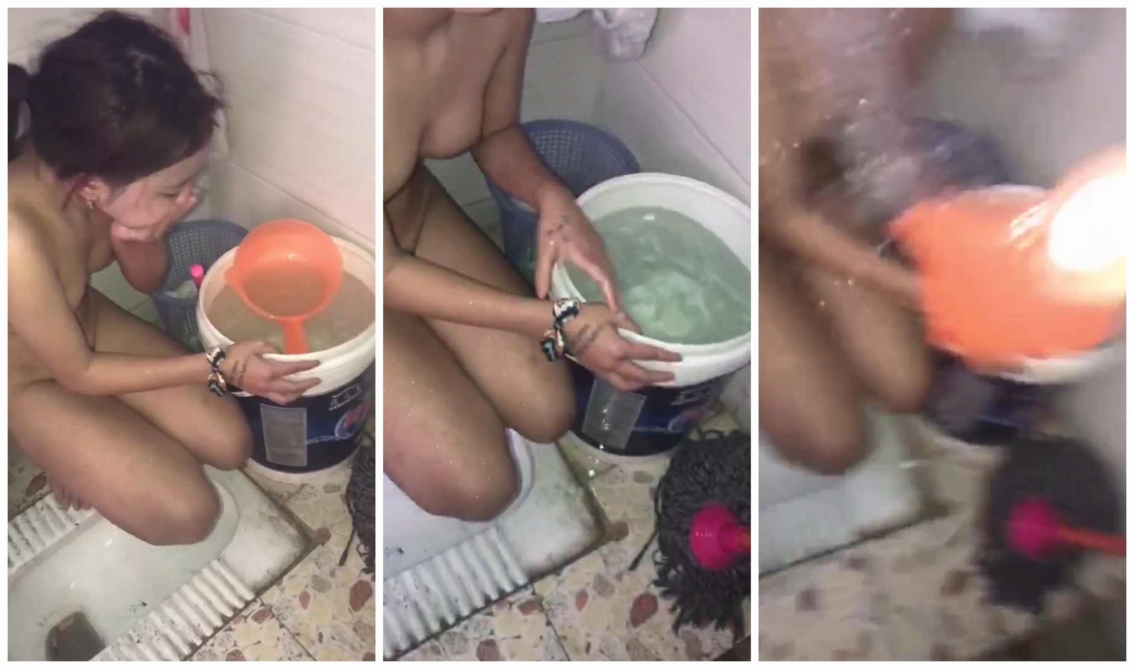 校园霸凌 脱光妹子的衣服强行掰开她双腿,往她逼上面淋风油精 宿舍扒光妹子衣服让她把一满桶水全部喝光