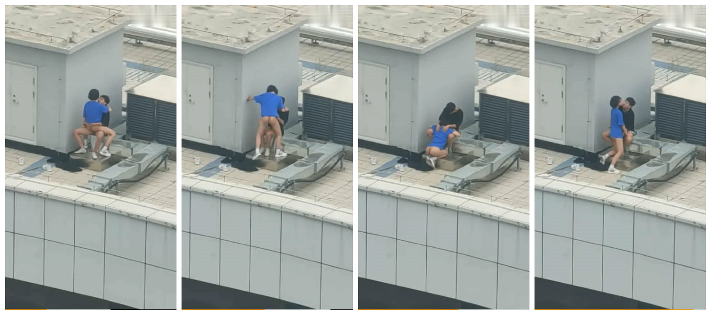 天台门事件 中学情侣翘课跑到商场天台啪啪解锁各种姿势几个围观吃瓜群众看得口干舌燥