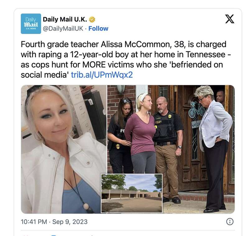 38岁人妻狼师风韵犹存 夺去12岁男生童贞被逮捕