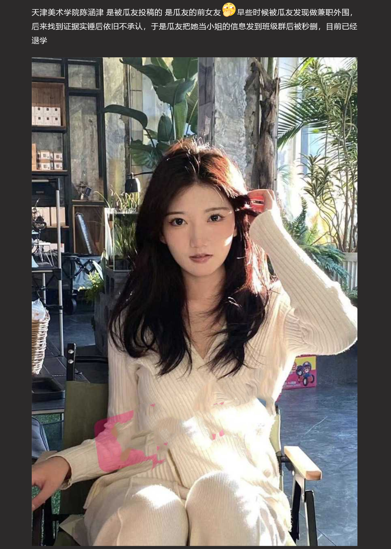 天津美术学院陈涵津 同学群被爆做外围 羞耻视频遭转发 被迫退学！